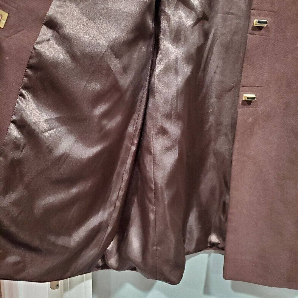 Etcetera Women's Brown Cotton Black Leather Trim Jacket Turnlock Closure Size 14 - Picture 10 of 14